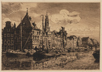 KG 20056
<br/>
Waag vanaf het Spaarne te Haarlem (II)
<br/>
<em>Dingemans, Waalko Jans (1873-1925)</em>